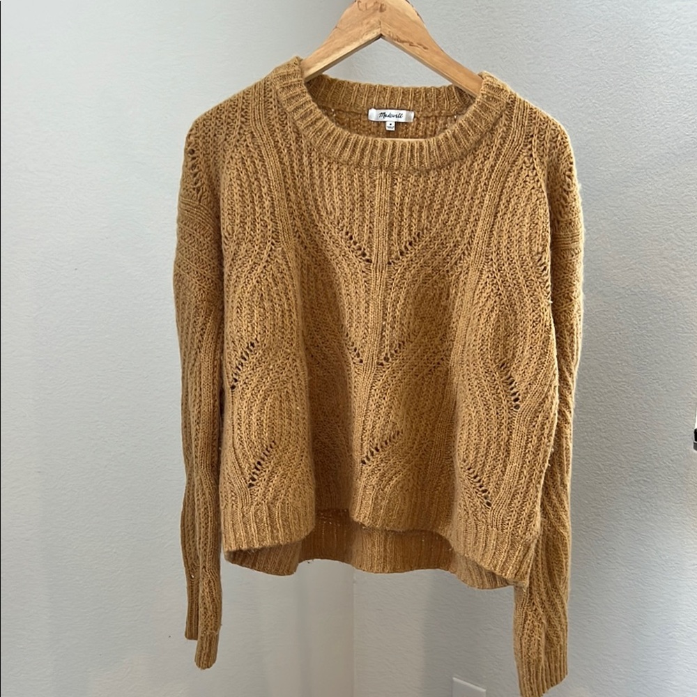 Madewell Tan Cable Knit Crew Neck Sweater